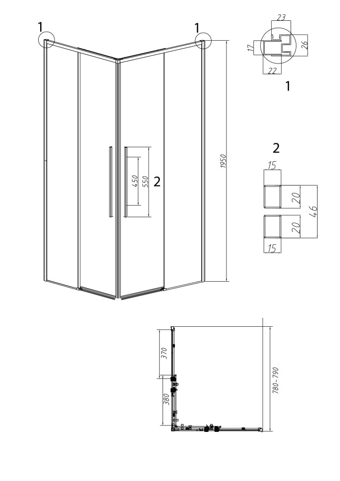 1/2 душевого ограждения Grossman Galaxy 1/2.K33.01.80L.10.02 (80*195) раздвижная(левая),хром, стекло шиншилла,1 место