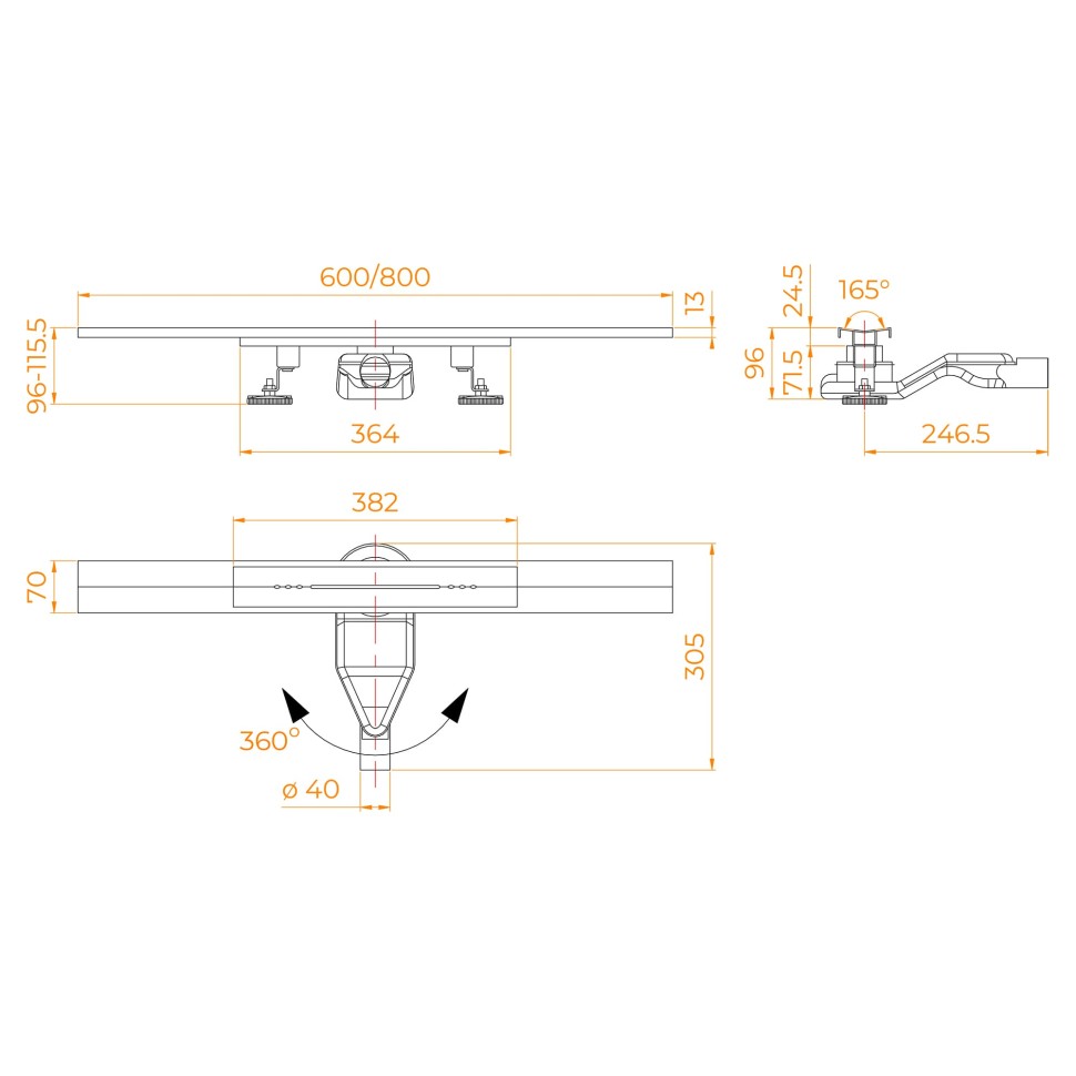 Душевой трап, обрезной RGW SDR-53B (800)
