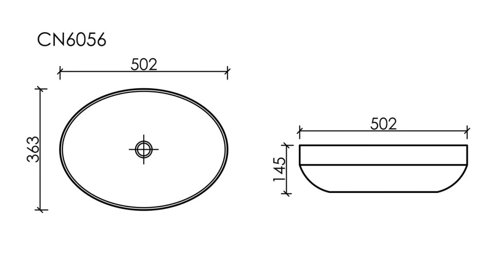 Умывальник чаша накладная овальная (цвет Черный Матовый) Element 502x363x145мм