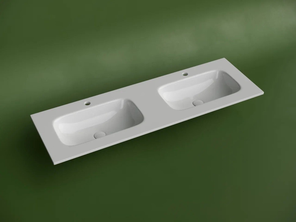 Раковина накладная мебельная CERAMICANOVA Grace прямоугольная 1410x457x137 с двумя чашами и отверстиями под смеситель цвет белый CN7022