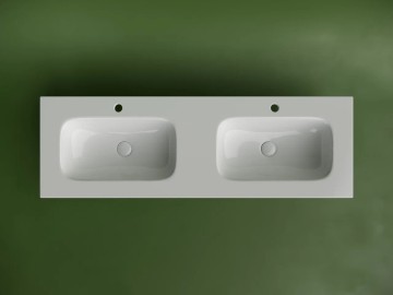 Раковина накладная мебельная CERAMICANOVA Grace прямоугольная 1410x457x137 с двумя чашами и отверстиями под смеситель цвет белый CN7022