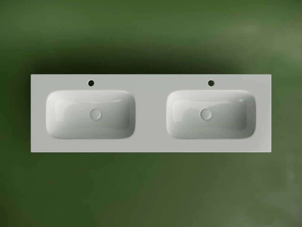 Раковина накладная мебельная CERAMICANOVA Grace прямоугольная 1410x457x137 с двумя чашами и отверстиями под смеситель цвет белый CN7022