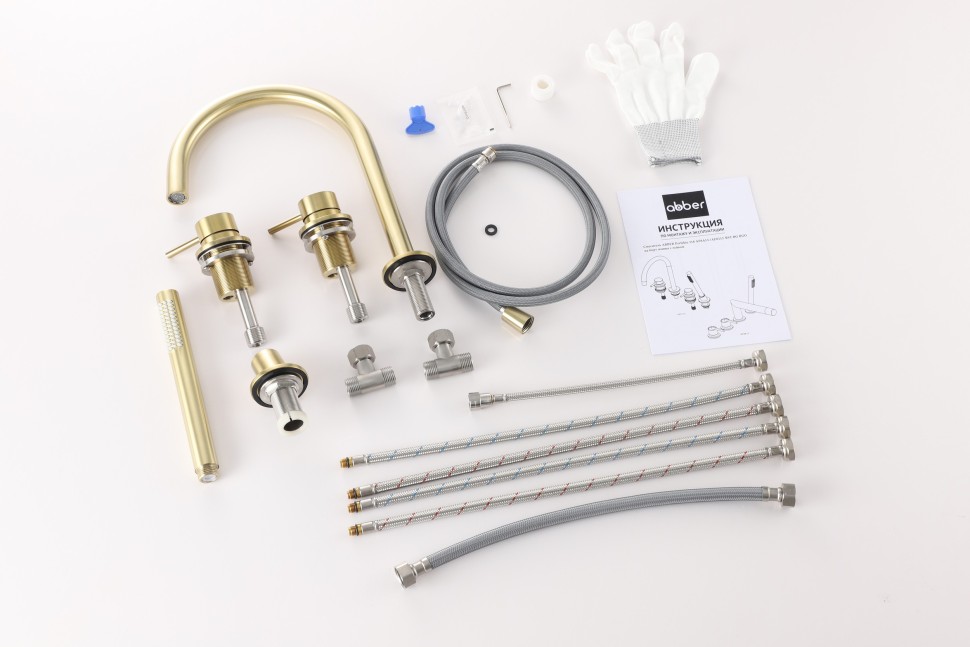 Смеситель ABBER Wasser Kreis 316 AF8113BG на борт ванны, брашированное светлое золото