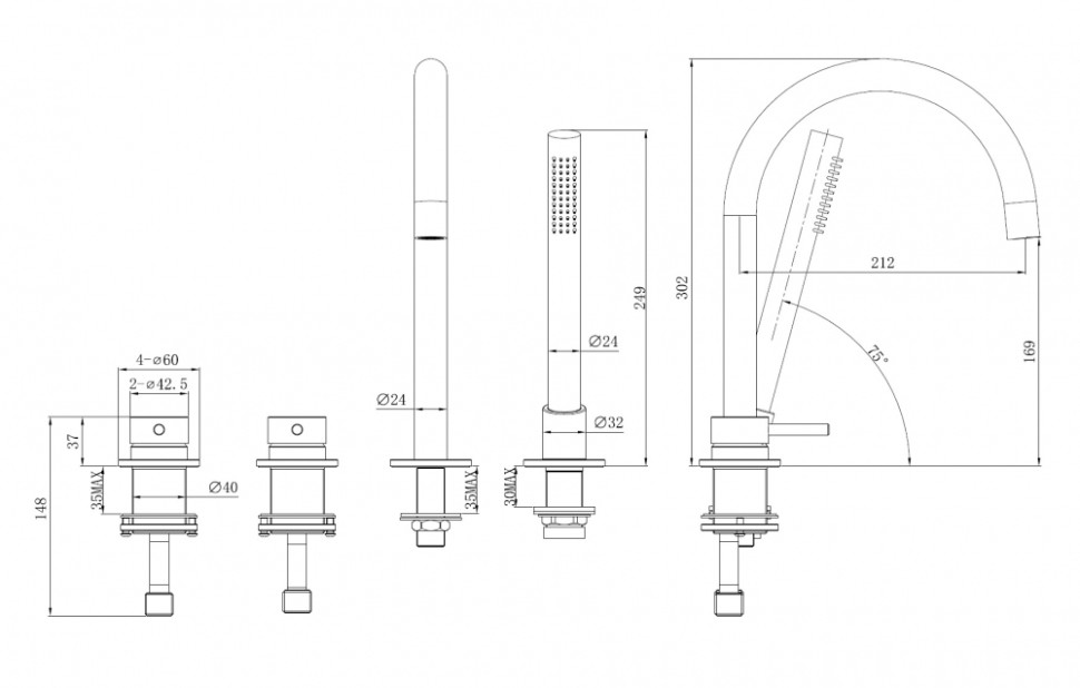 Смеситель ABBER Wasser Kreis 316 AF8113BG на борт ванны, брашированное светлое золото
