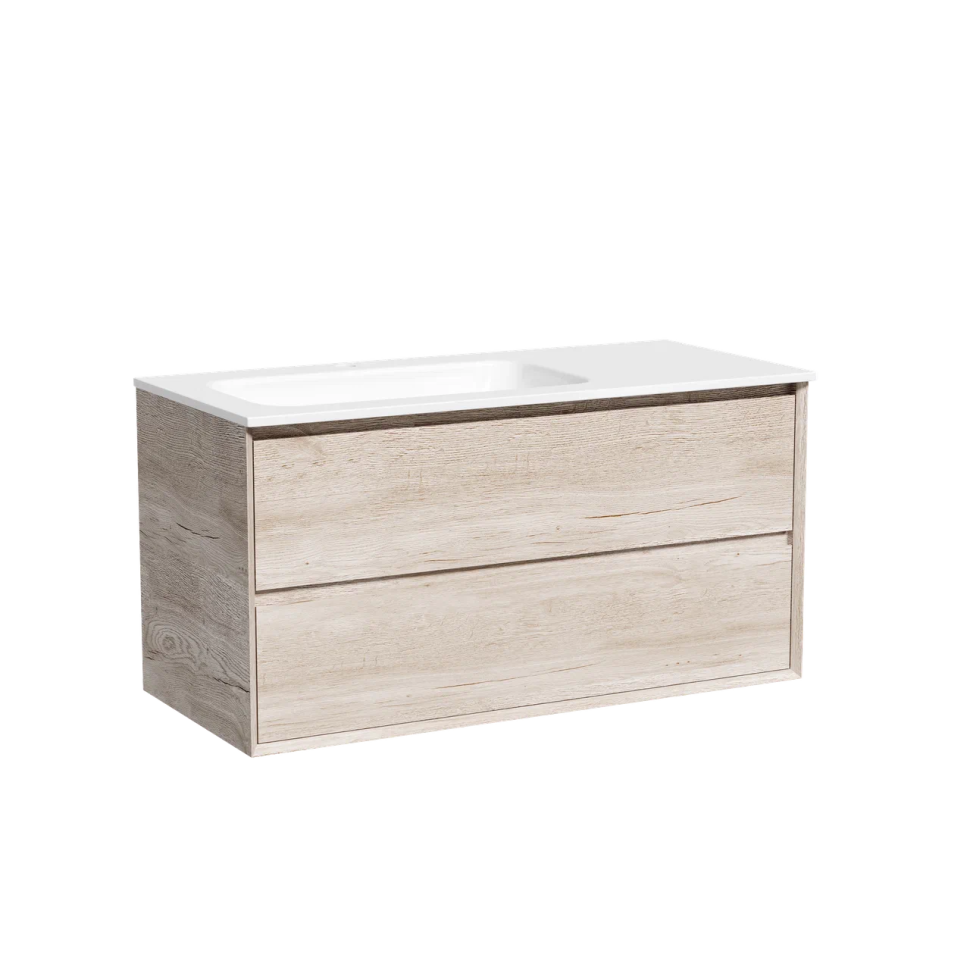 Тумба подвесная SANCOS Marmi 2.0 левая, 995х445х520, c двумя ящиками оснащенными доводчиками скрытого монтажа, цвет дуб галифакс натуральный, арт. MR2.0100LEG