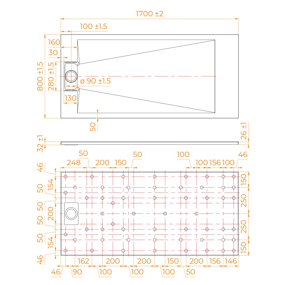 Душевой поддон прямоугольный RGW TUS-W Белый 800x1700