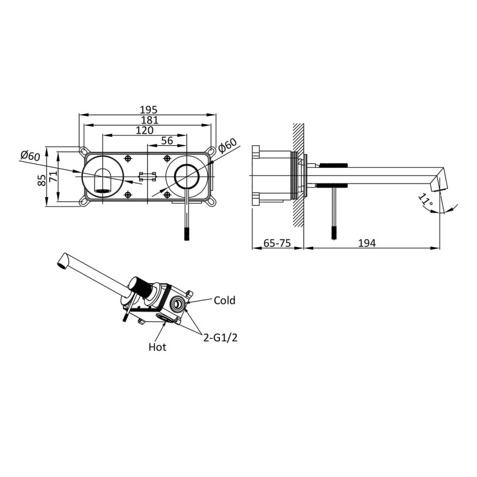 Смеситель для раковины Дизаер (Desire) VBFW-1D1MB встраиваемый однорычажный, черный