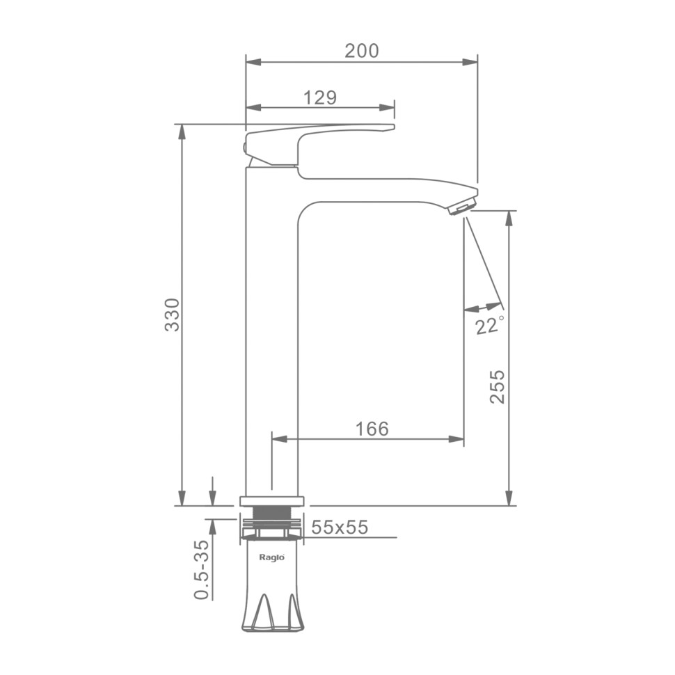 Смеситель Raglo высокий для умывальника графит