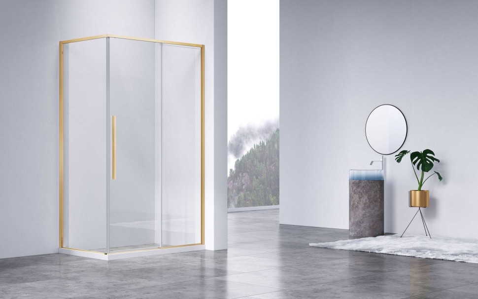 Душевой уголок Slim-N VSR-4SN8014CLG, 1400*800, брашированное золото, стекло прозрачное