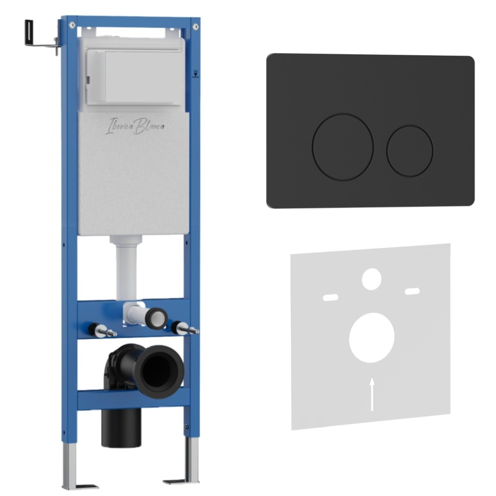 Комплект 2в1 IBERICA BLANCA инсталляция SILENCIO MINI, кнопка смыва INOX-O черный матовый (IB.001M.812)