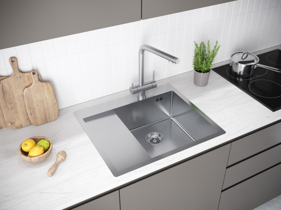 Мойка нерж. сталь KRONER 59F, PM225951-BSR, брашированная нерж. сталь, правая, 590х510мм, Paulmark