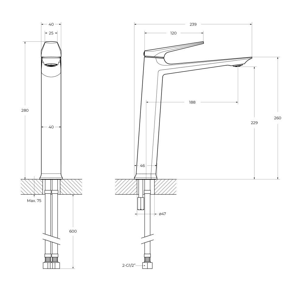 Смеситель для накладной раковины CEZARES LINER-LC-01-W0