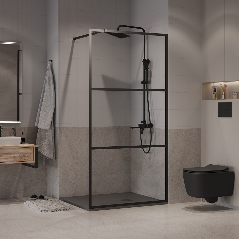Душевая перегородка Niagara Nova NG-688-10BLACK (100х195) черный матовый,стекло прозрачное,1 место
