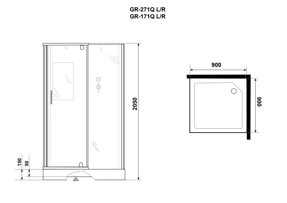 Душевая кабина Grossman Classic GR171QL (90х90х205) дверь распашная,4 места