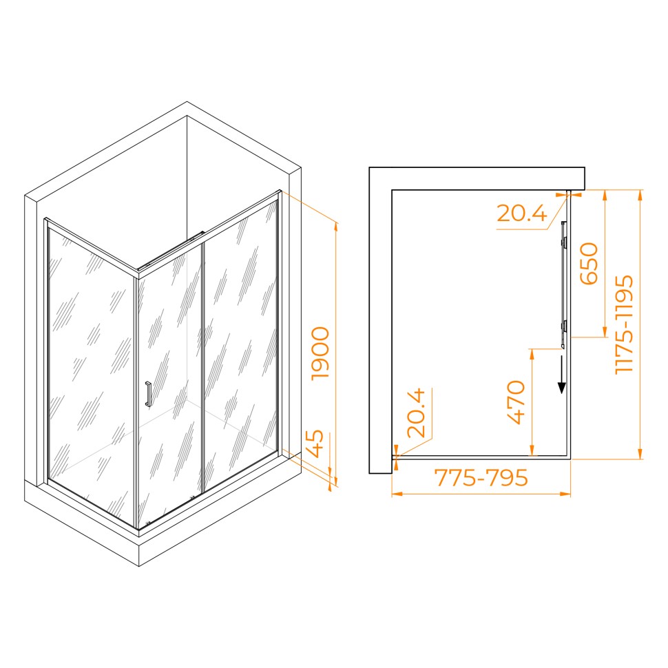 Душевой уголок RGW PA-245B (Прозрачное, 800x1200)