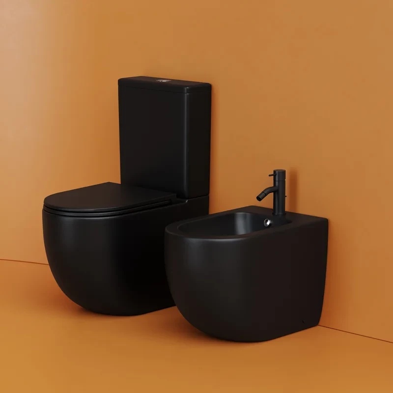 Напольный пристенный унитаз Metropol смыв Торнадо черный матовый CN4001TMB