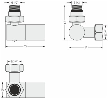 Вентиль 3D левый цилиндр (G 1/2" НР х G 3/4" НГ)