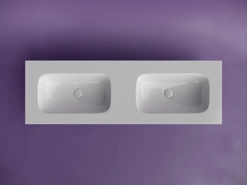 Раковина накладная мебельная CERAMICANOVA Grace прямоугольная 1410x457x137 с двумя чашами без отверстий под смеситель цвет белый CN7022wx