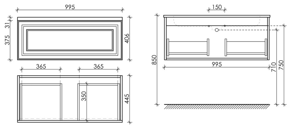 Тумба подвесная SANCOS Very 995х445х406, c одним ящиком оснащенным доводчиками, Bianco , арт.VR100W