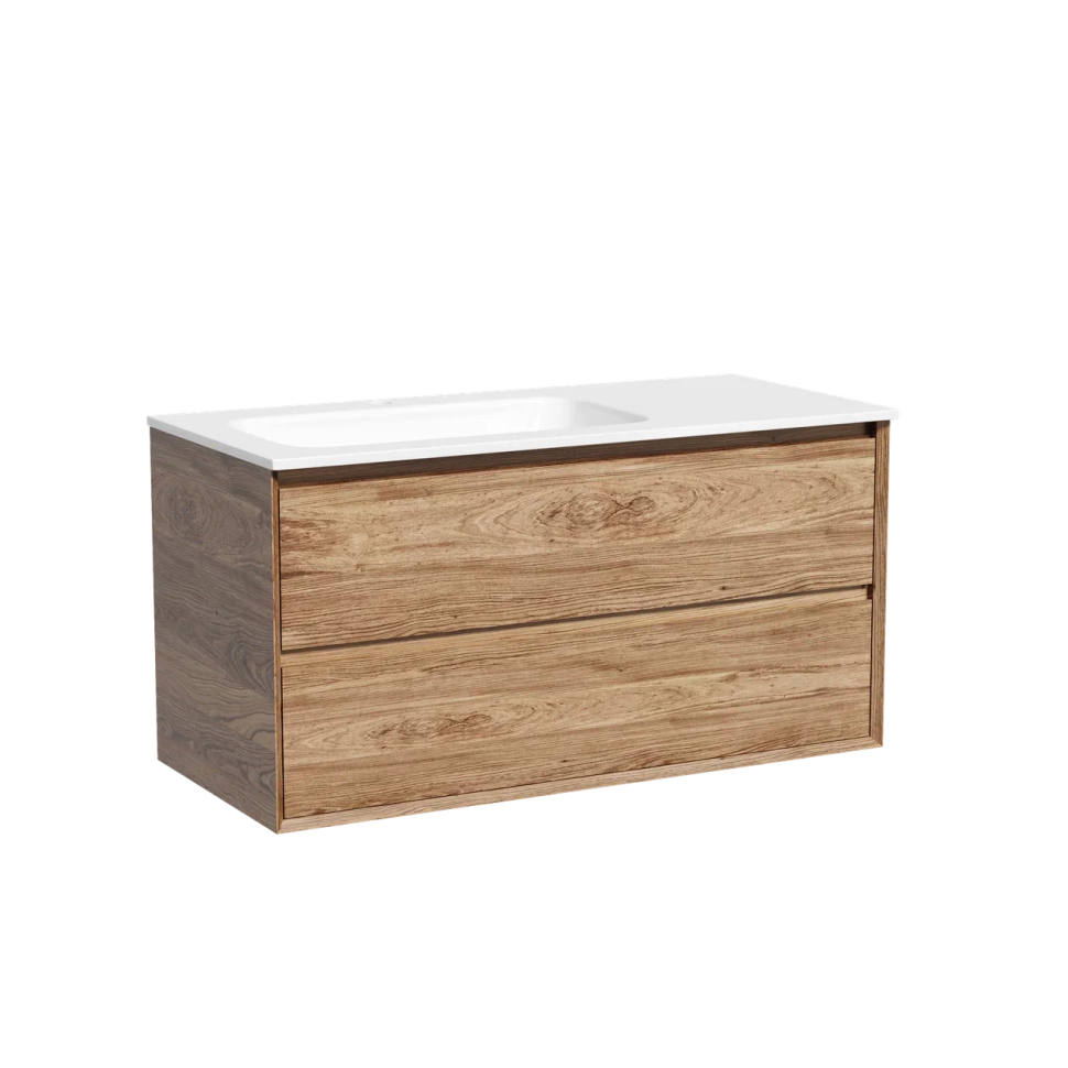 Тумба подвесная SANCOS Marmi 2.0 левая, 995х445х520, c двумя ящиками оснащенными доводчиками скрытого монтажа, цвет дуб чарльстон, арт.MR2.0100LECH