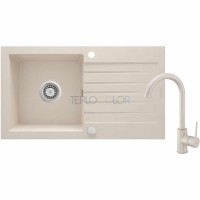 Гранитная мойка со смесителем, 1-чаша с осушкой