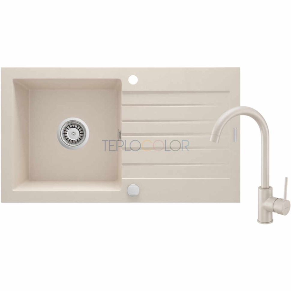 Гранитная мойка со смесителем, 1-чаша с осушкой