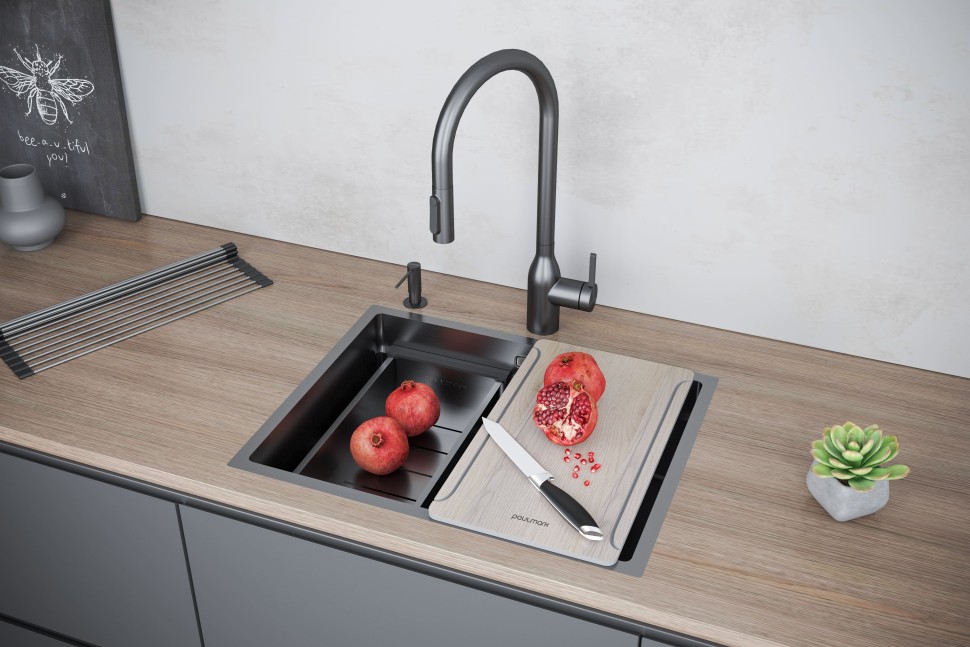 Мойка нерж. сталь NEXT-MULTI SINK 58-L UNI, PM785845-L-GM, вороненая сталь, 580х450мм, Paulmark