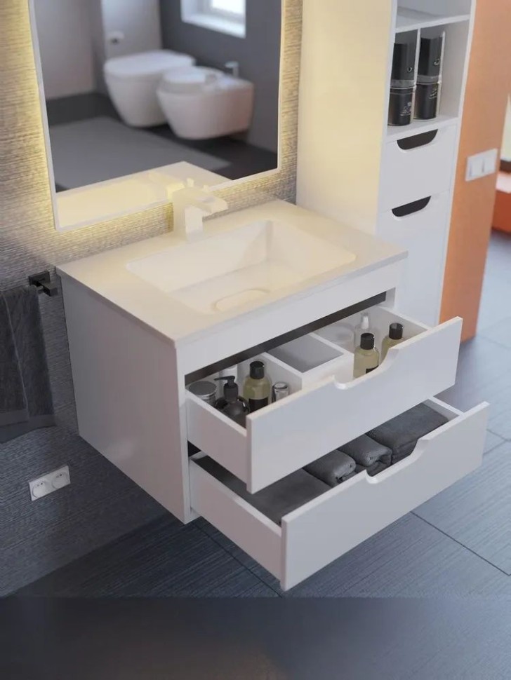 Тумба под раковину для ванной подвесная Uperwood Modul 95х44,4х55 см, белая/графит