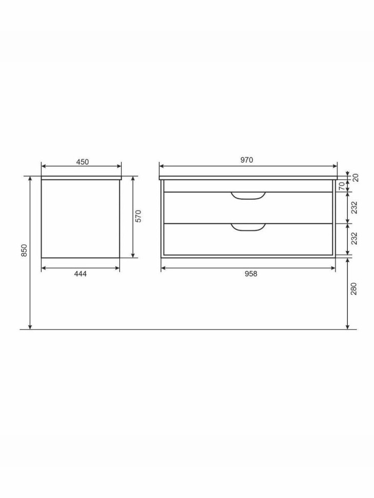 Тумба под раковину для ванной подвесная Uperwood Modul 95х44,4х55 см, белая/графит