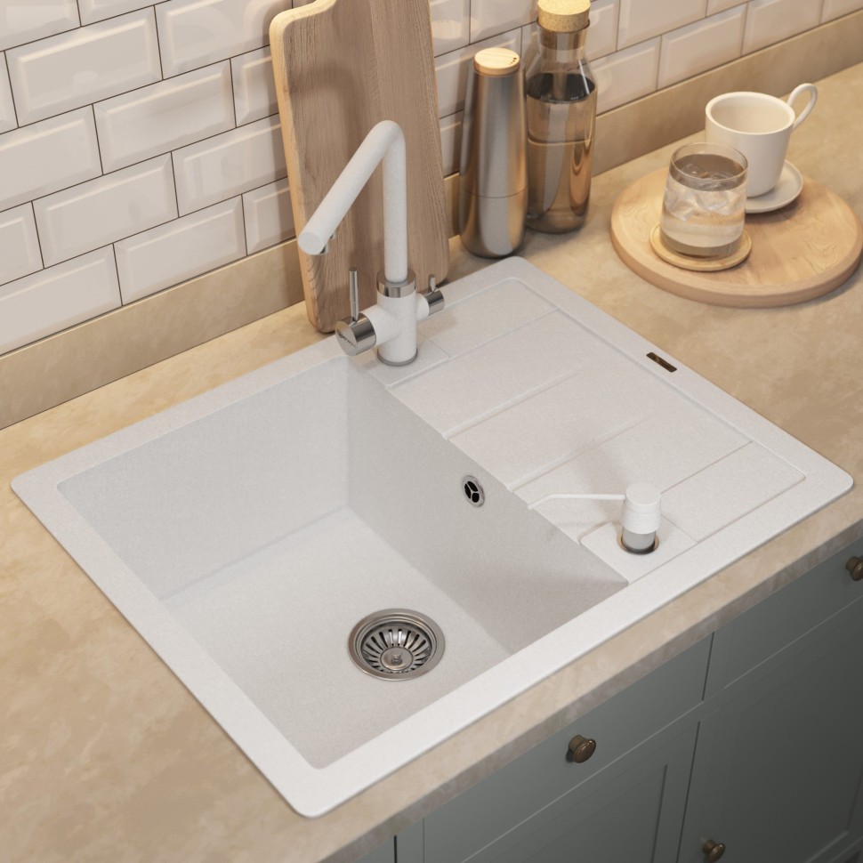 Кухонная мойка кварцевая Uperwood Quartz Premium UPD-03-01, прямоугольная, белая