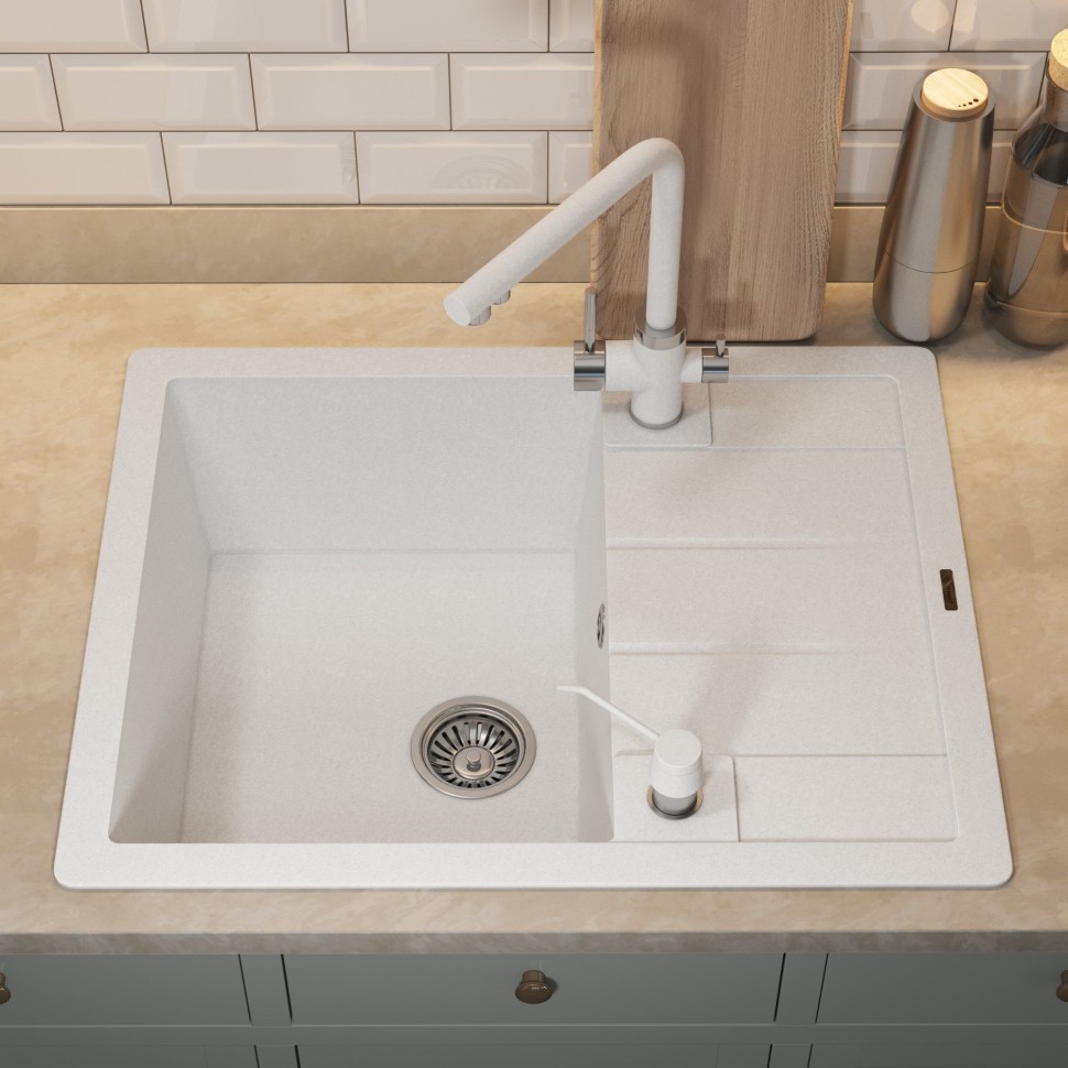 Кухонная мойка кварцевая Uperwood Quartz Premium UPD-03-01, прямоугольная, белая