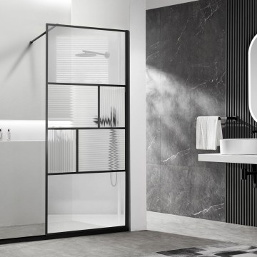 Душевая перегородка Волк-Ин (Walk-In) VSW-1HC800CFB, 800*2000, черный, стекло прозрачное/рифленое