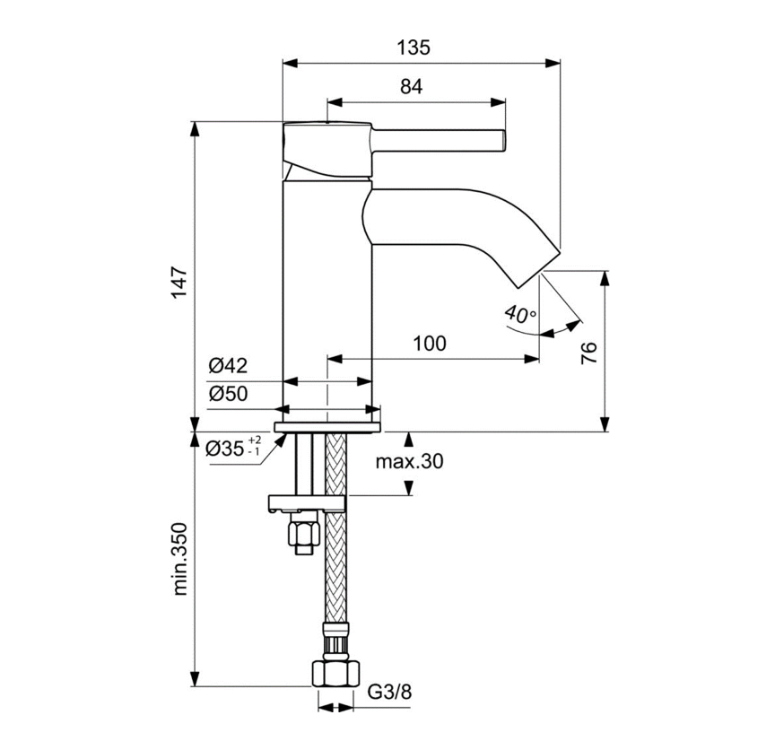 Ideal Standard CERALINE Смеситель для раковины, черный матовый