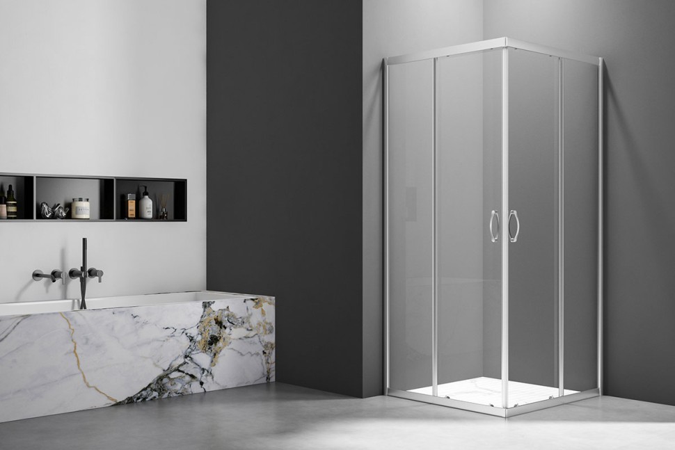 Душевой угол Veconi Rovigo RV-101, 900x800x1900, хром, стекло прозрачное