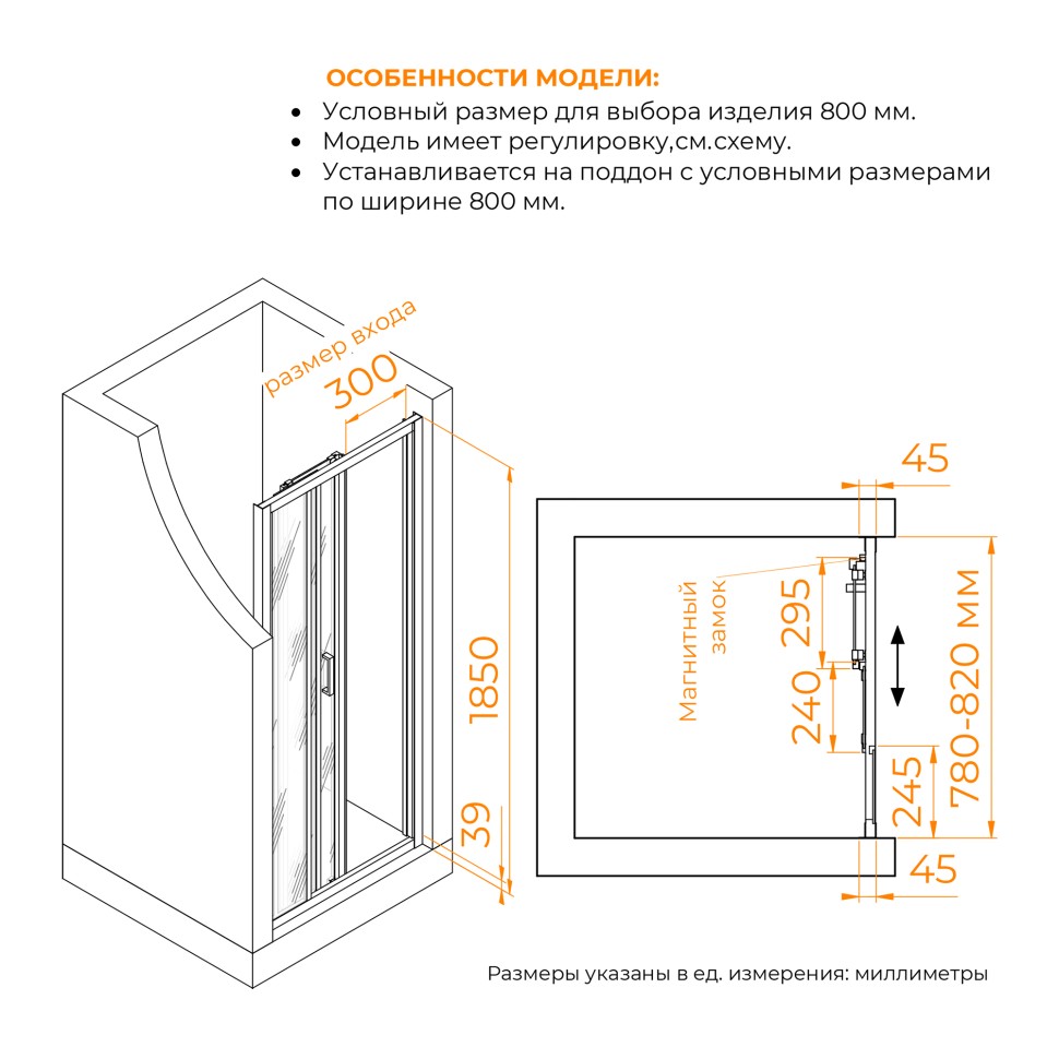 Душевая дверь RGW CL-111 (Прозрачное, 800)