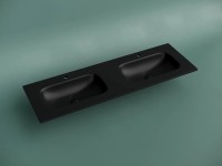 Раковина накладная мебельная CERAMICANOVA Grace прямоугольная 1410x457x137 с двумя чашами и отверстиями под смеситель цвет черный матовый CN7022MB