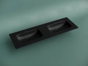 Раковина накладная мебельная CERAMICANOVA Grace прямоугольная 1410x457x137 с двумя чашами и отверстиями под смеситель цвет черный матовый CN7022MB