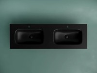 Раковина накладная мебельная CERAMICANOVA Grace прямоугольная 1410x457x137 с двумя чашами и отверстиями под смеситель цвет черный матовый CN7022MB