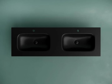 Раковина накладная мебельная CERAMICANOVA Grace прямоугольная 1410x457x137 с двумя чашами и отверстиями под смеситель цвет черный матовый CN7022MB