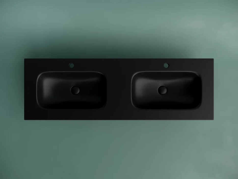 Раковина накладная мебельная CERAMICANOVA Grace прямоугольная 1410x457x137 с двумя чашами и отверстиями под смеситель цвет черный матовый CN7022MB