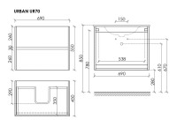 Тумба подвесная SANCOS Urban 690х450х550, c двумя ящиками оснащенными доводчиками, дуб чарльстон , арт. UR70ECH