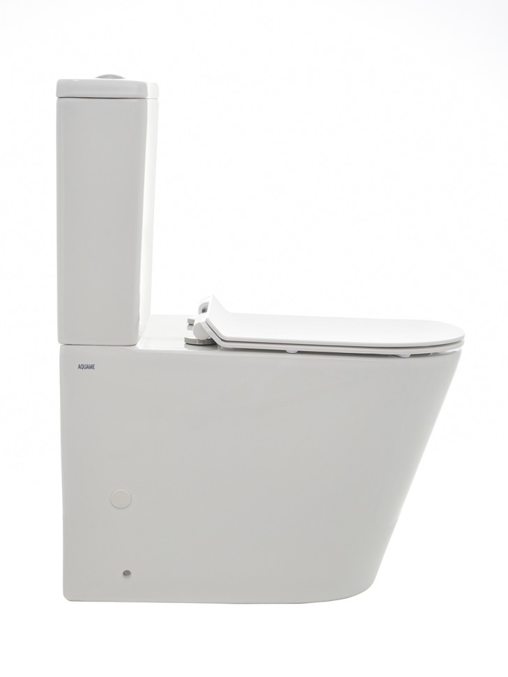 AQM1001 Унитаз напольный Rimless c сиденьем SoftClose, горизонтальный выпуск. 670x360x445мм