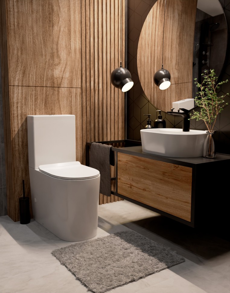 AQM1001 Унитаз напольный Rimless c сиденьем SoftClose, горизонтальный выпуск. 670x360x445мм