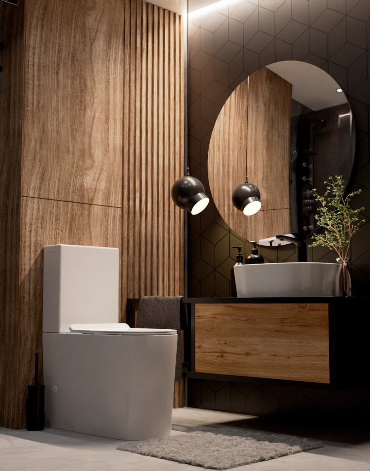 AQM1001 Унитаз напольный Rimless c сиденьем SoftClose, горизонтальный выпуск. 670x360x445мм