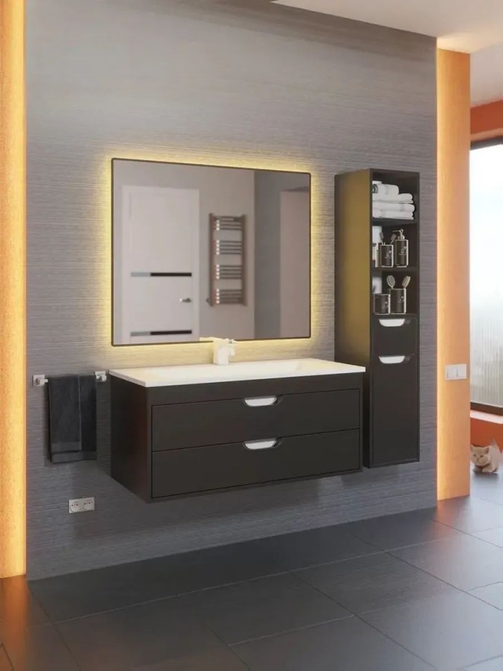 Тумба под раковину для ванной подвесная Uperwood Modul 95х44,4х55 см, чернаяатовая