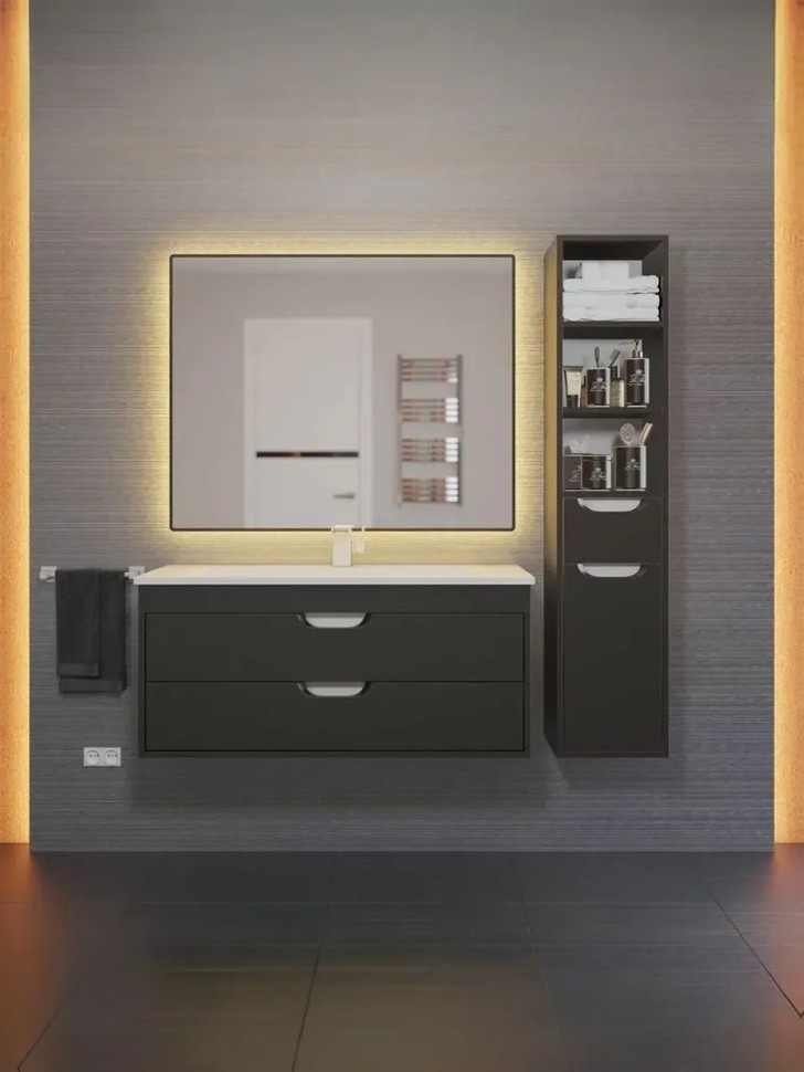 Тумба под раковину для ванной подвесная Uperwood Modul 95х44,4х55 см, чернаяатовая