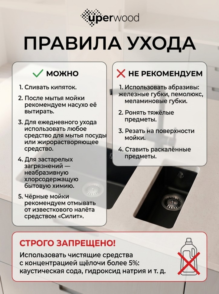 Кухонная мойка кварцевая Uperwood Кварц Премиум (Quartz Premium) UPD-02-07, уголь
