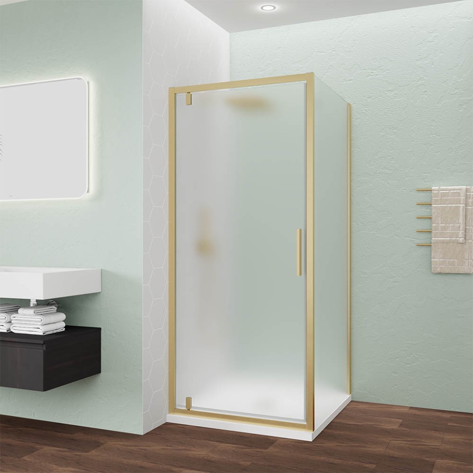 Душевой угол Veconi Ottimo P30SP G, 900х900х1900 золото брашинг, стекло матовое