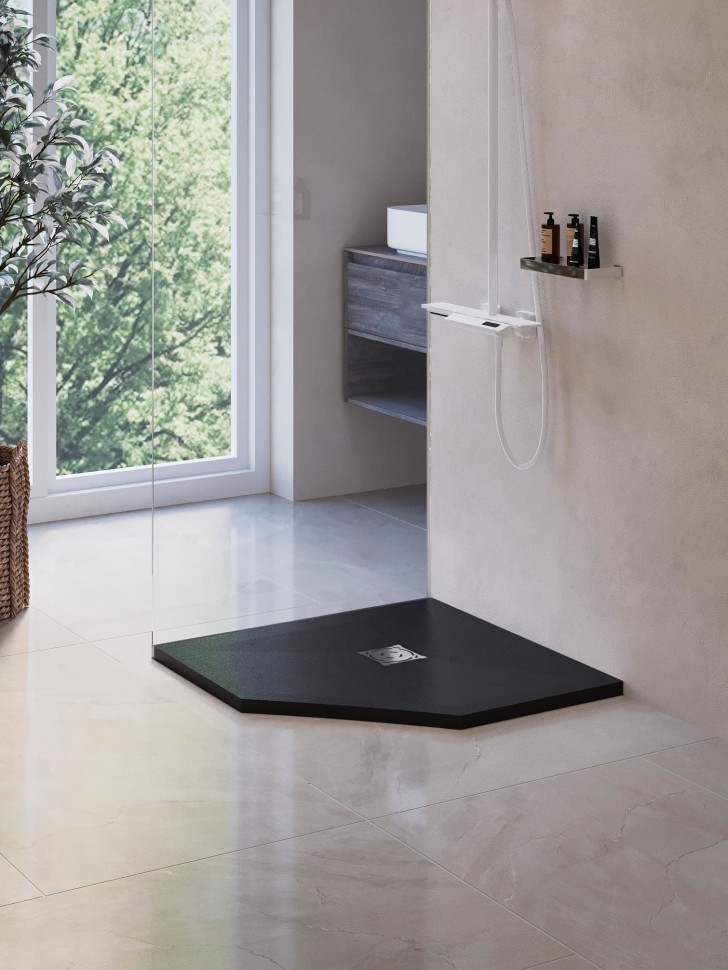 Душевой поддон трапеция RGW ST/T-G Графит (900x900)