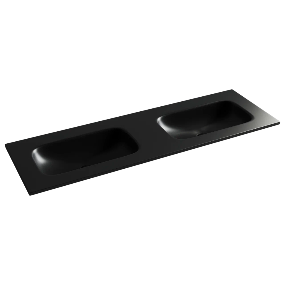 Раковина накладная мебельная CERAMICANOVA Grace прямоугольная 1410x457x137 с двумя чашами без отверстий под смеситель цвет черный матовый CN7022MBwx